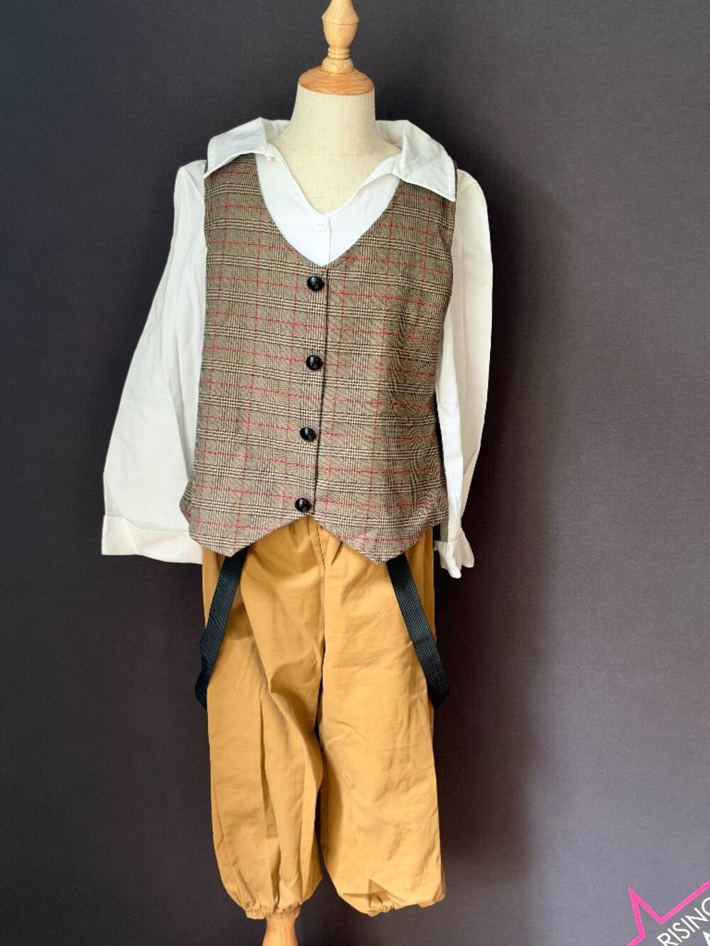 Weissman Oliver Character Dance Costume Tan Plaid Vest Shirt Cropped Pants LC